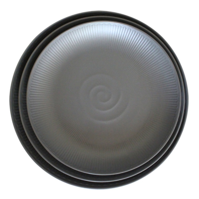 회색도기 줄무늬원형찜기12 멜라민 업소용 식당그릇